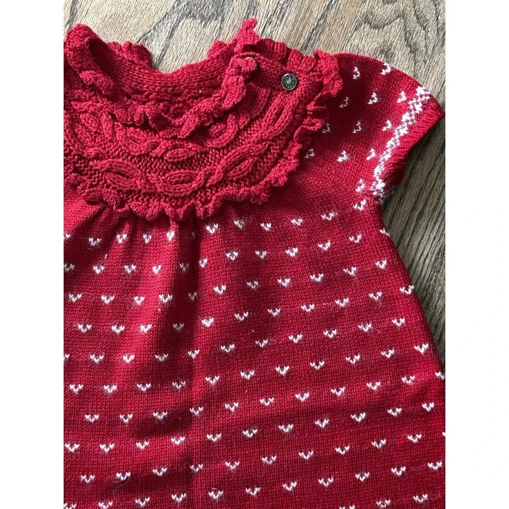 Ralph Lauren Dress Size 18 mo. Baby Red White Reindeer Holidays Christmas Knit